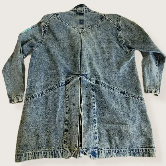 Vintage Embroidered Long Denim Jacket Blazer Zip Accent Woman's Size XL LH8009 - Picture 8 of 14